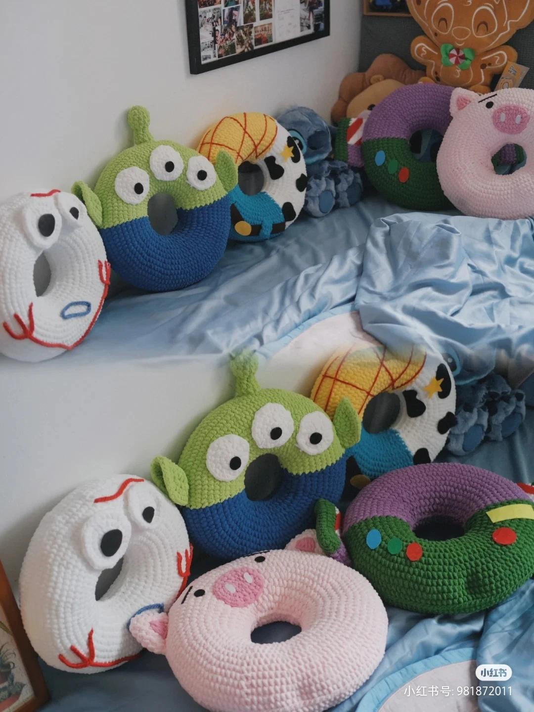 Colorful Crocheted Donut Stacker with Cute Animal Faces