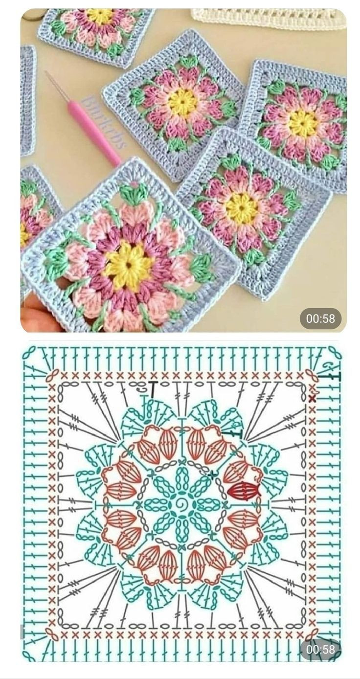 Colorful Flower Granny Square Crochet Pattern Chart