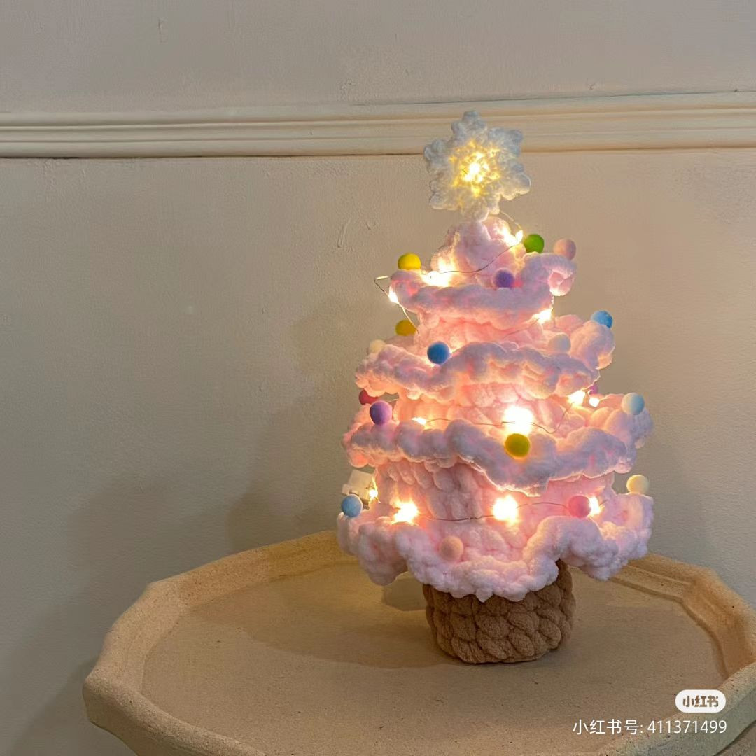 Cozy Crochet Christmas Trees with Lights and Pom-Poms