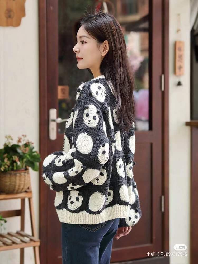 Cozy Panda-Themed Crochet Cardigan for Stylish Comfort