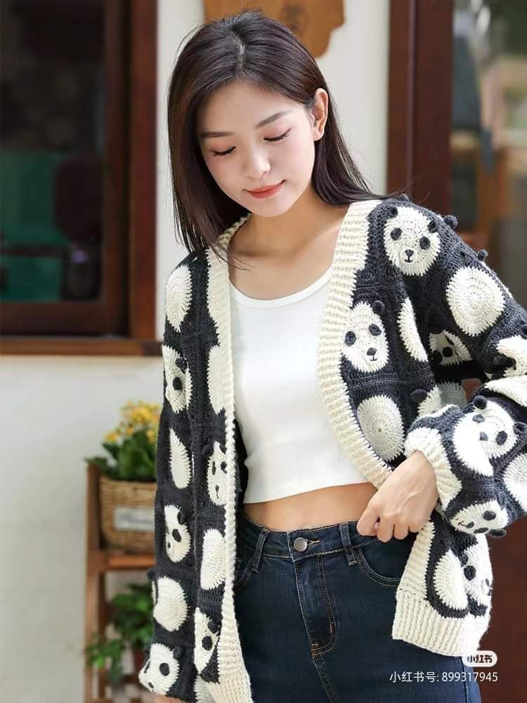 Cozy Panda-Themed Crochet Cardigan for Stylish Comfort
