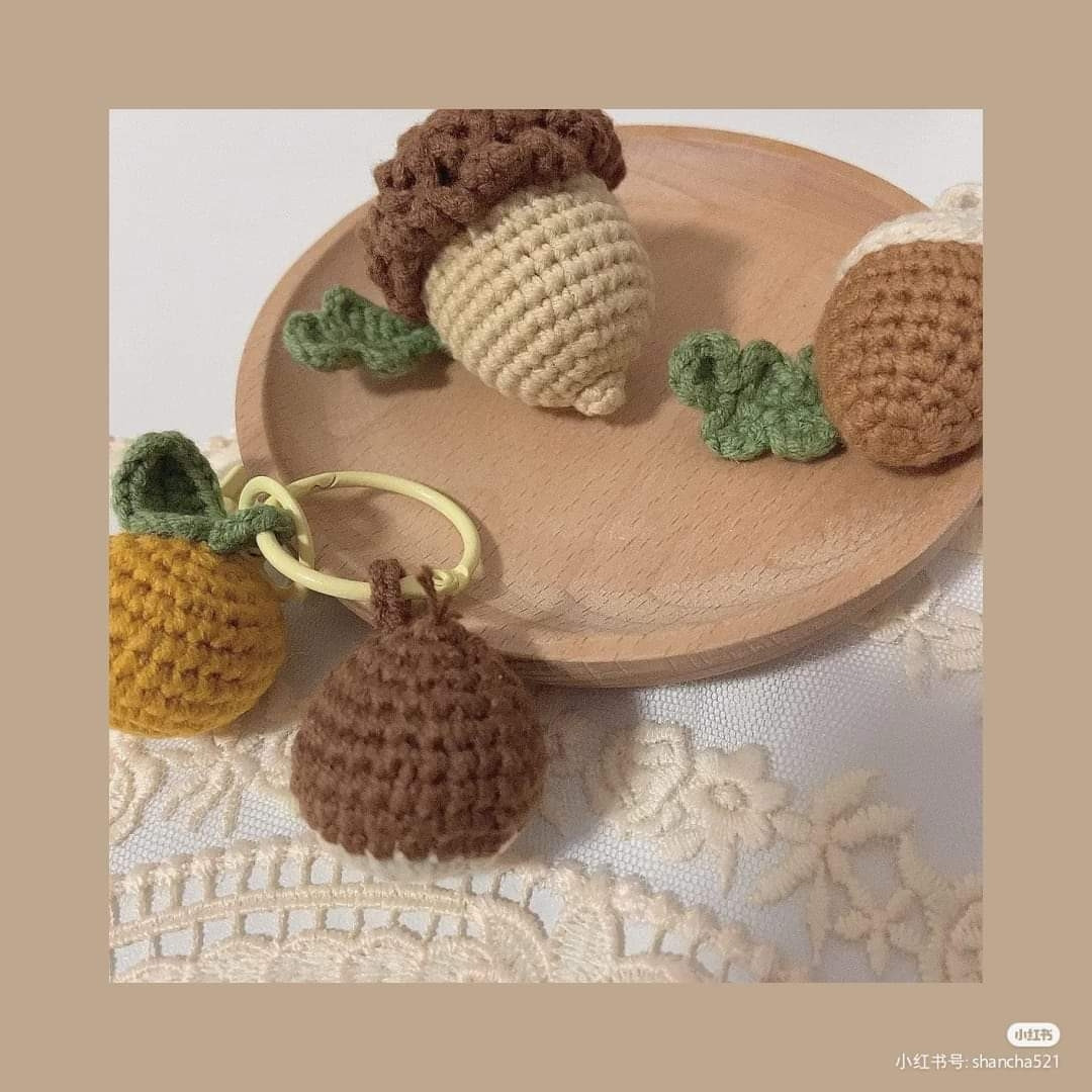 Crochet Acorn and Fruit Keychains for Autumn Decor