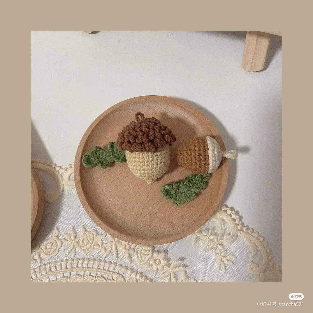Crochet Acorn and Fruit Keychains for Autumn Decor