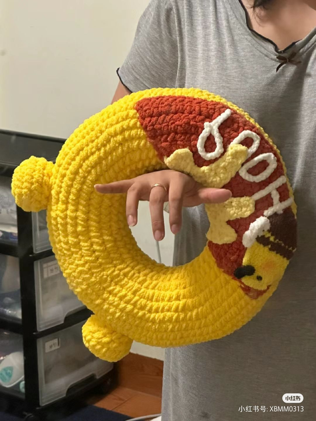 Crochet Bear-Themed Wreath with Yellow and Red Accents