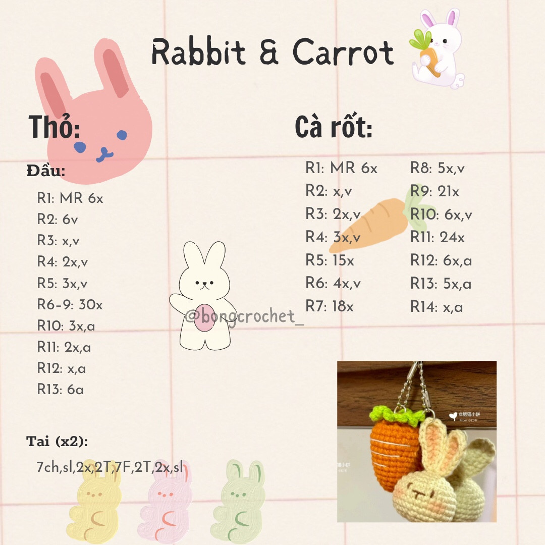 Crochet Carrot and Bunny Keychains for Cute Accessories