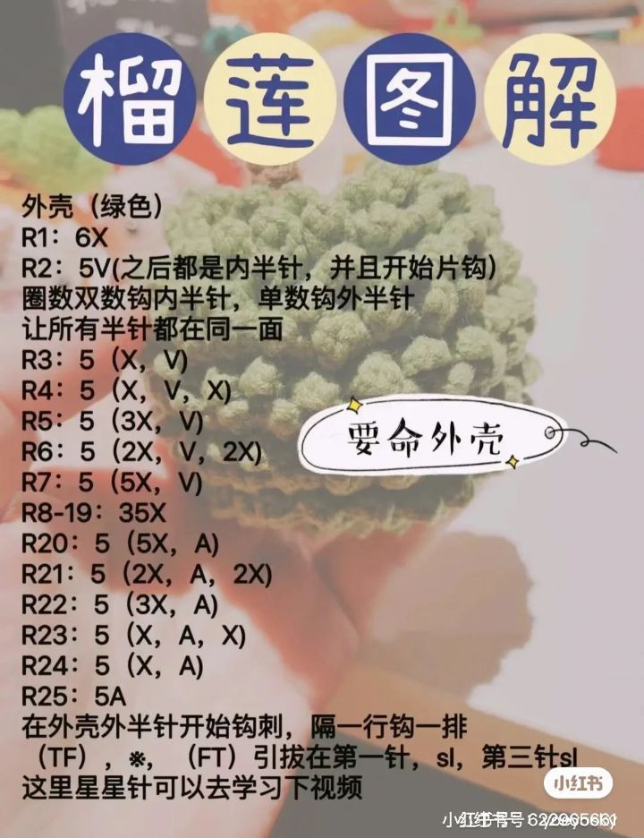 Crochet Chart for Cute Durian Keychain Pattern