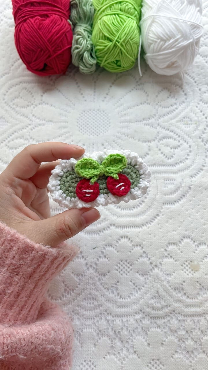 Crochet Cherry Brooch Pattern with Colorful Yarn