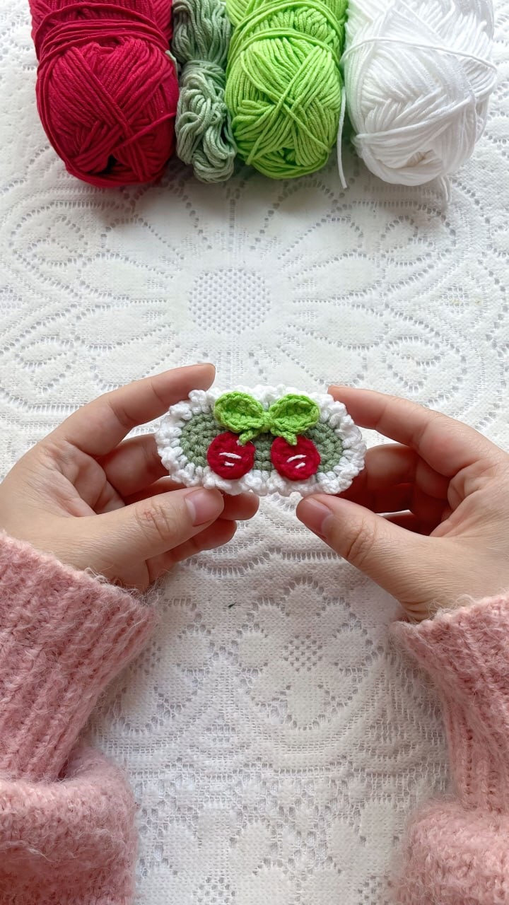 Crochet Cherry Brooch Pattern with Colorful Yarn