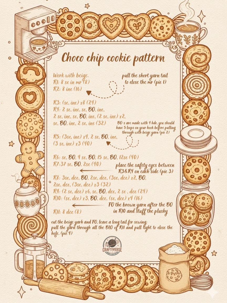Crochet Chocolate Chip Cookie: Quick and Easy Free Pattern