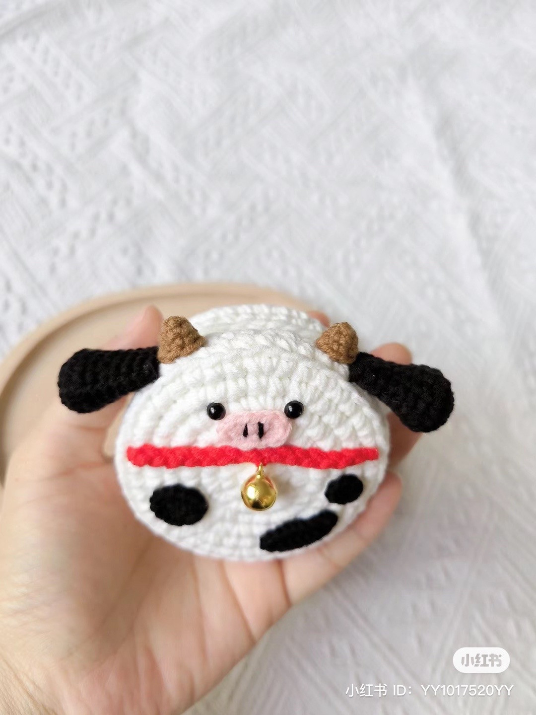 Crochet Cow Coin Purse with Pearl Handle Keychain