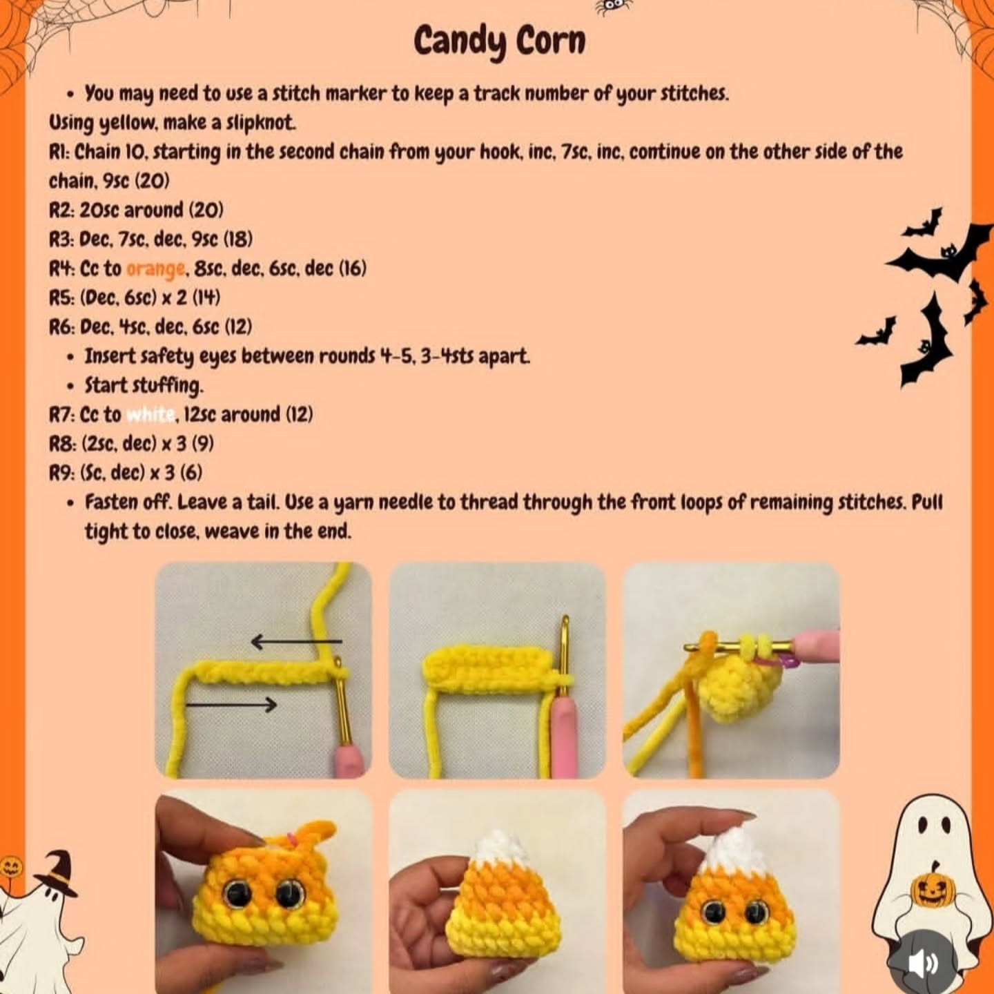 Crochet Cute Candy Corn for Halloween - No Sew Required