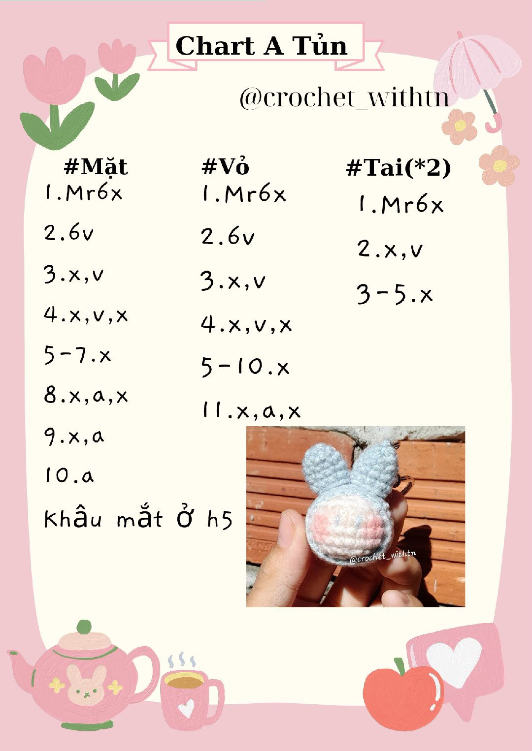 Crochet dễ thương cho móc khóa hình chú thỏ nhỏ xinh xắn