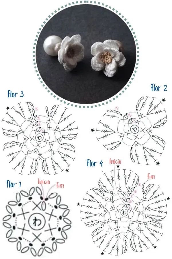 Crochet Flower Earrings Pattern with Pearl Accent