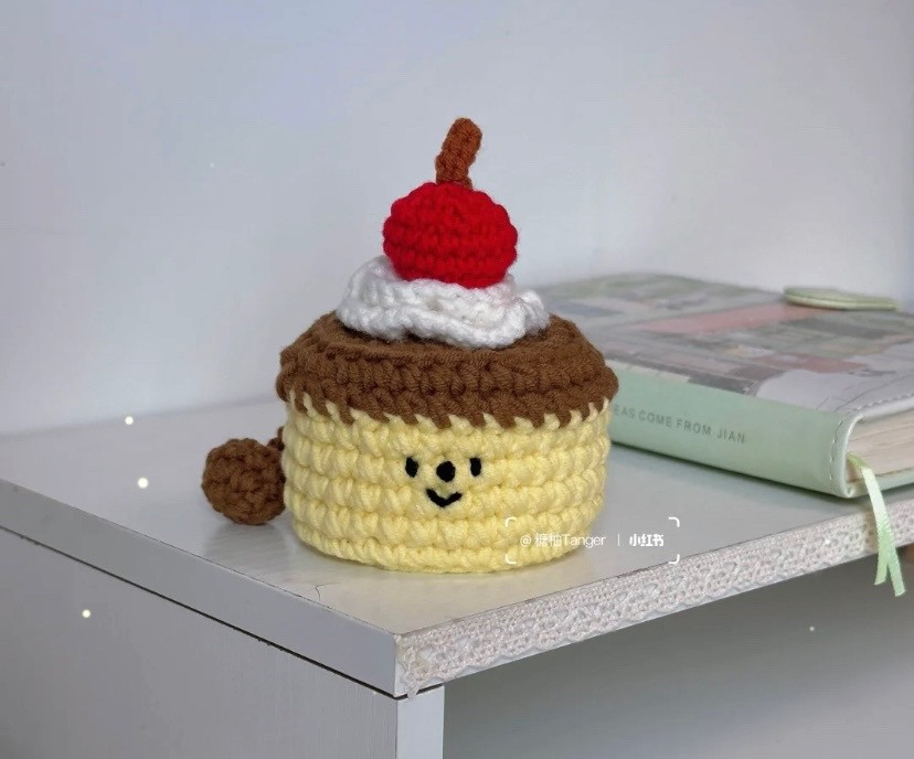 Crochet Miniature Cakes with Cherry Topping for Decorative Crafts
