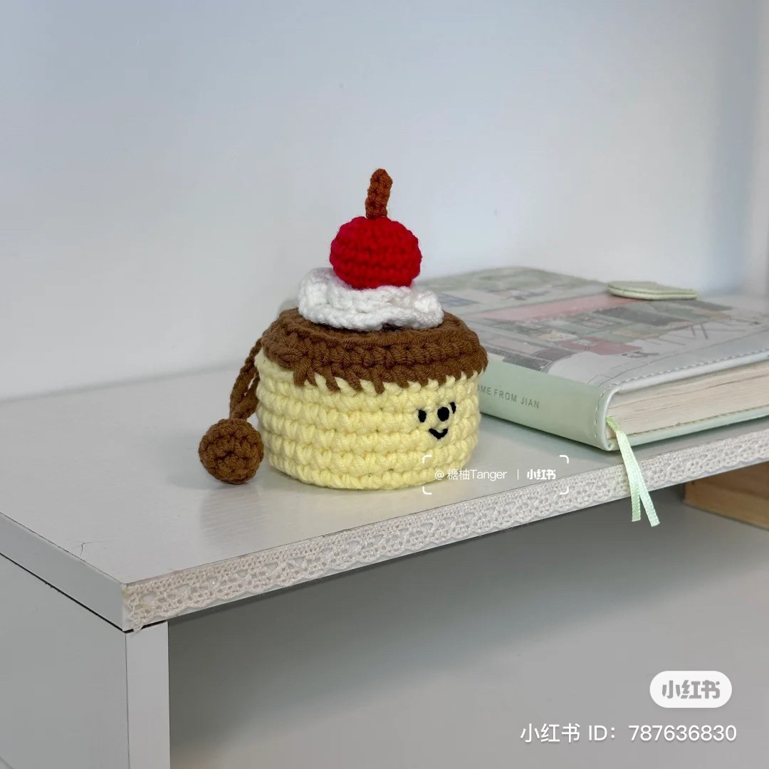 Crochet Miniature Cakes with Cherry Topping for Decorative Crafts