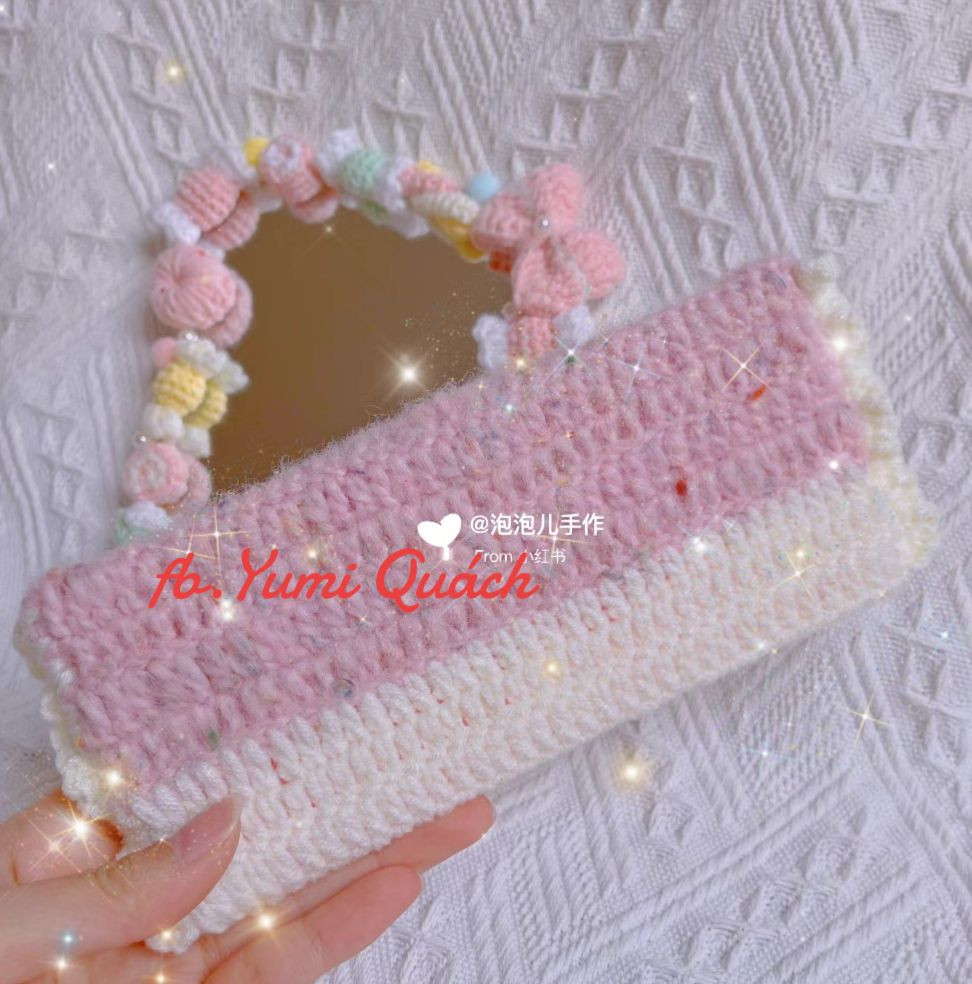 Crochet Mirror Frame with Pastel Flowers and Cute Details
