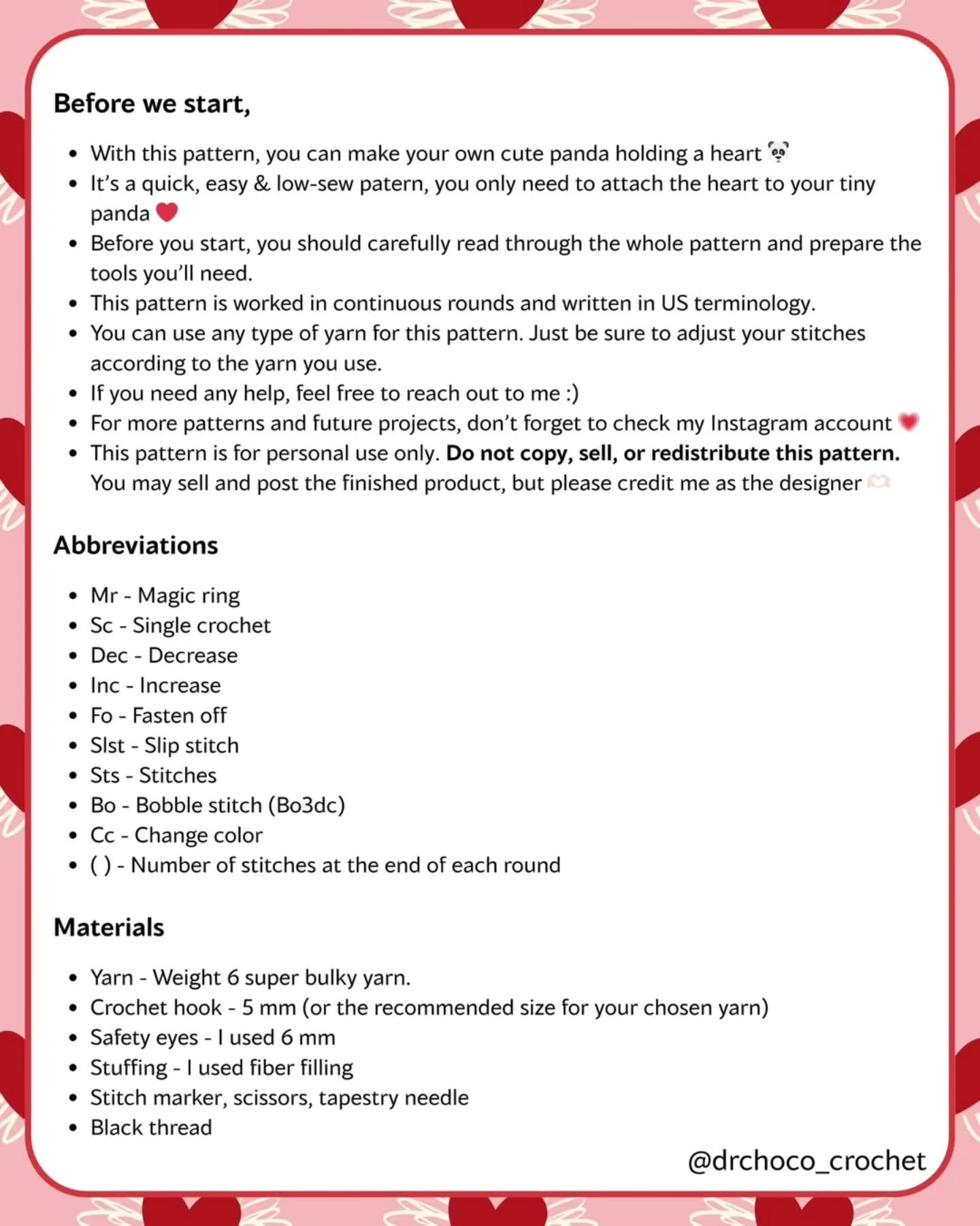 Crochet Panda with Heart - Easy Free Pattern by Drchoco Crochet