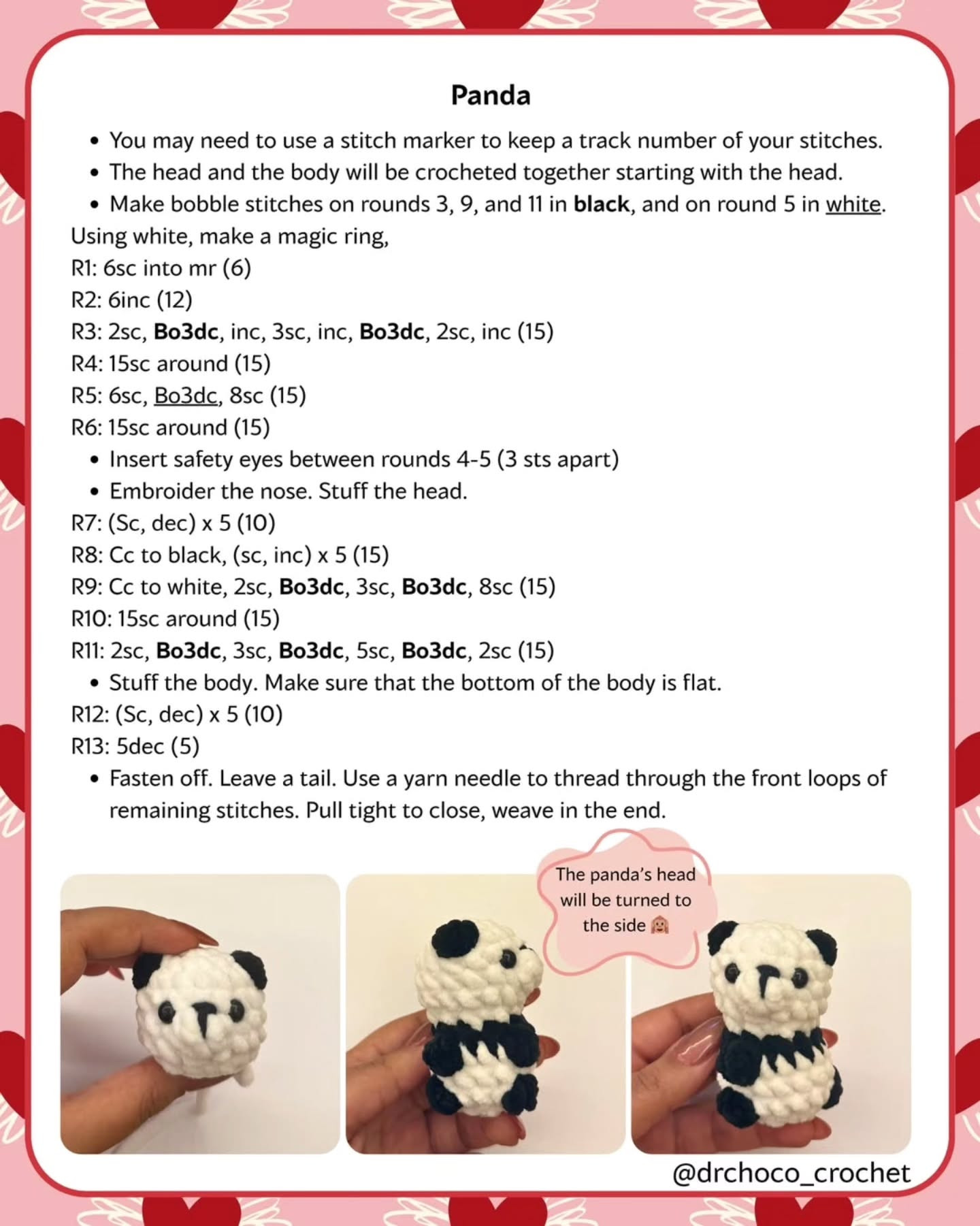 Crochet Panda with Heart - Easy Free Pattern by Drchoco Crochet