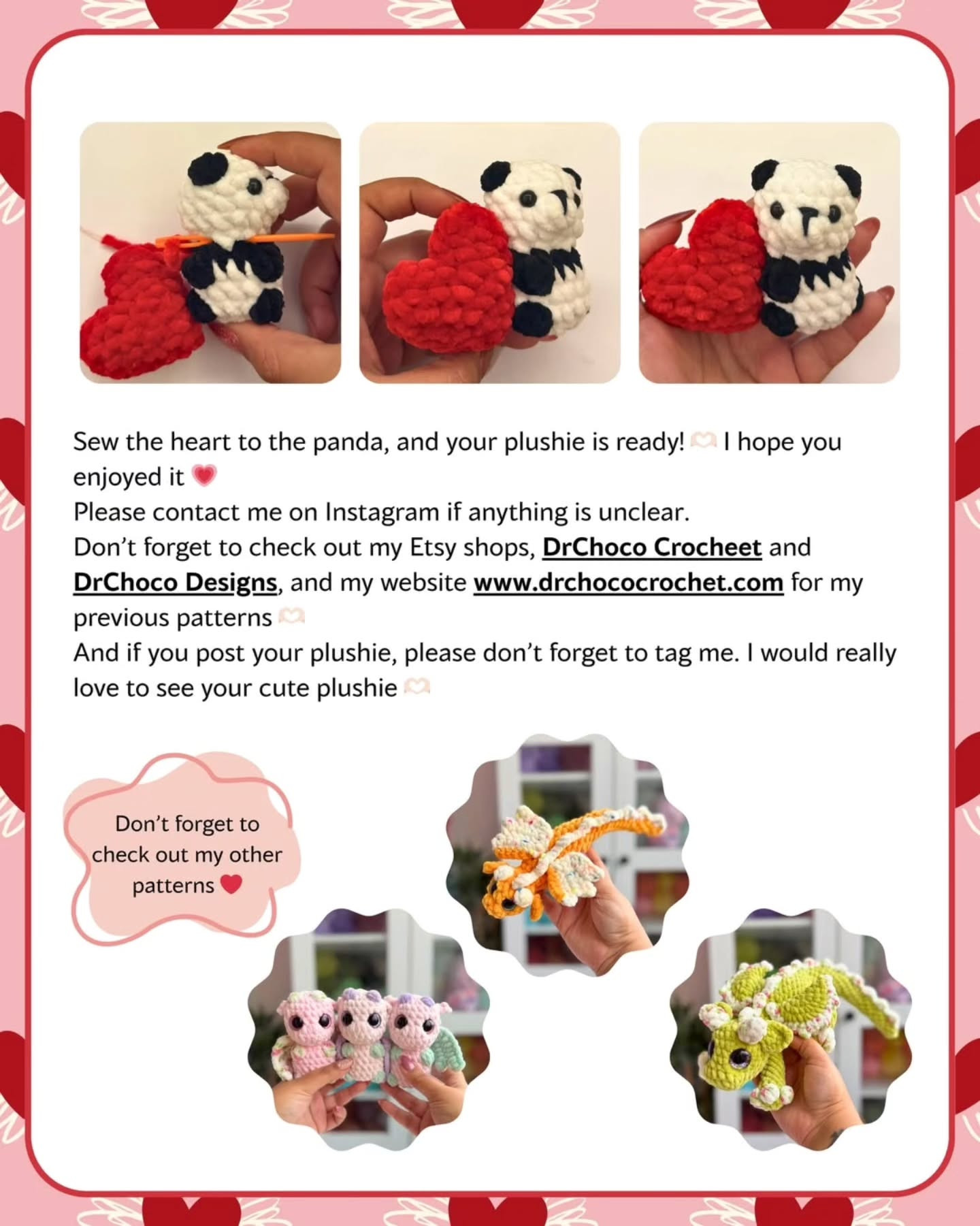 Crochet Panda with Heart - Easy Free Pattern by Drchoco Crochet