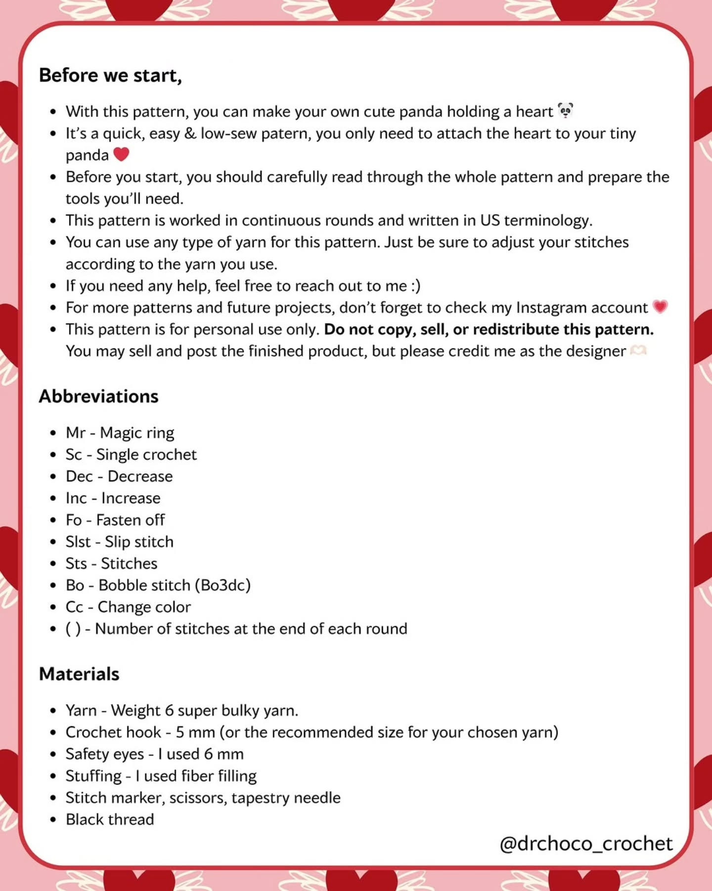 Crochet Panda with Heart Free Pattern by Drchoco