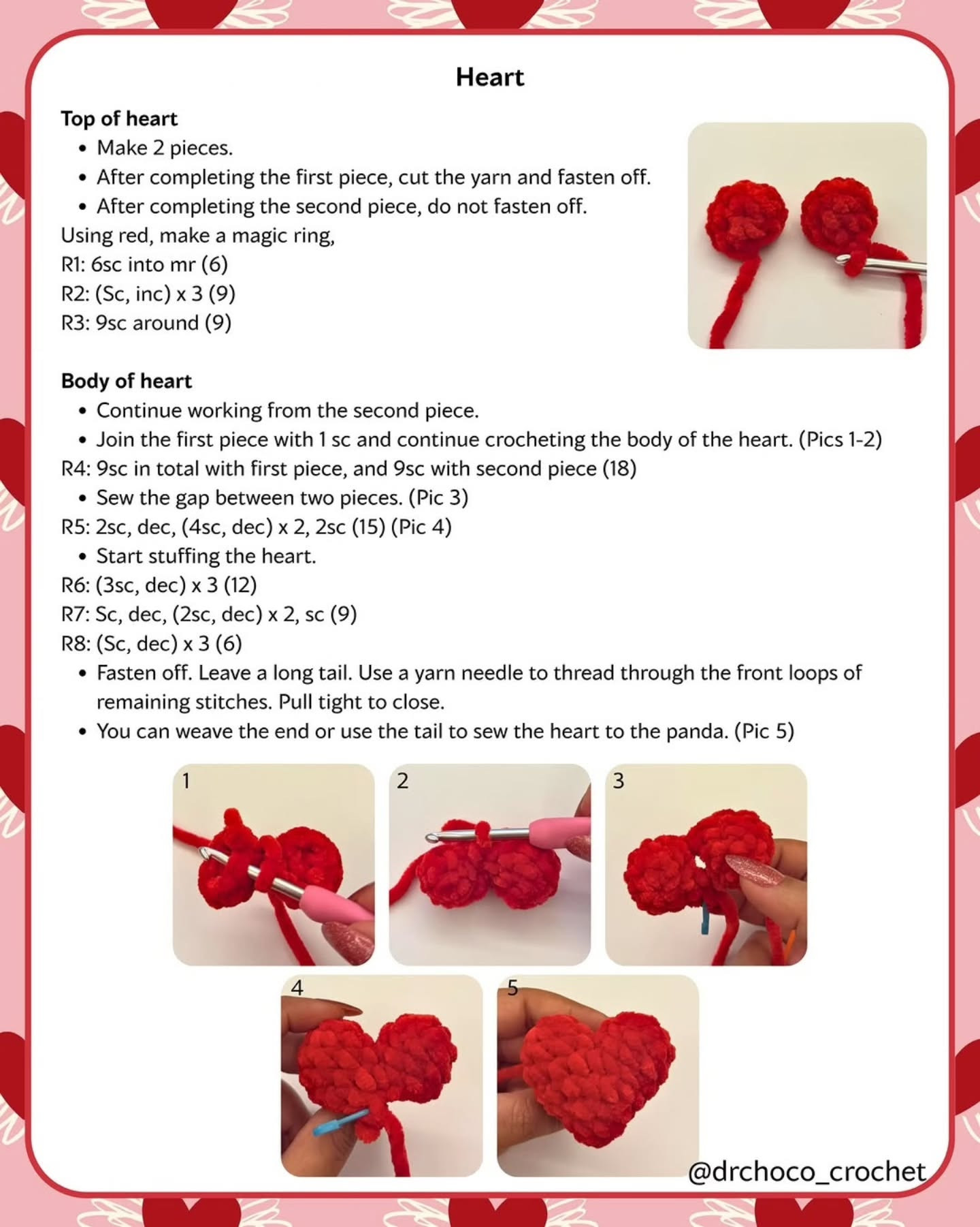 Crochet Panda with Heart Free Pattern by Drchoco