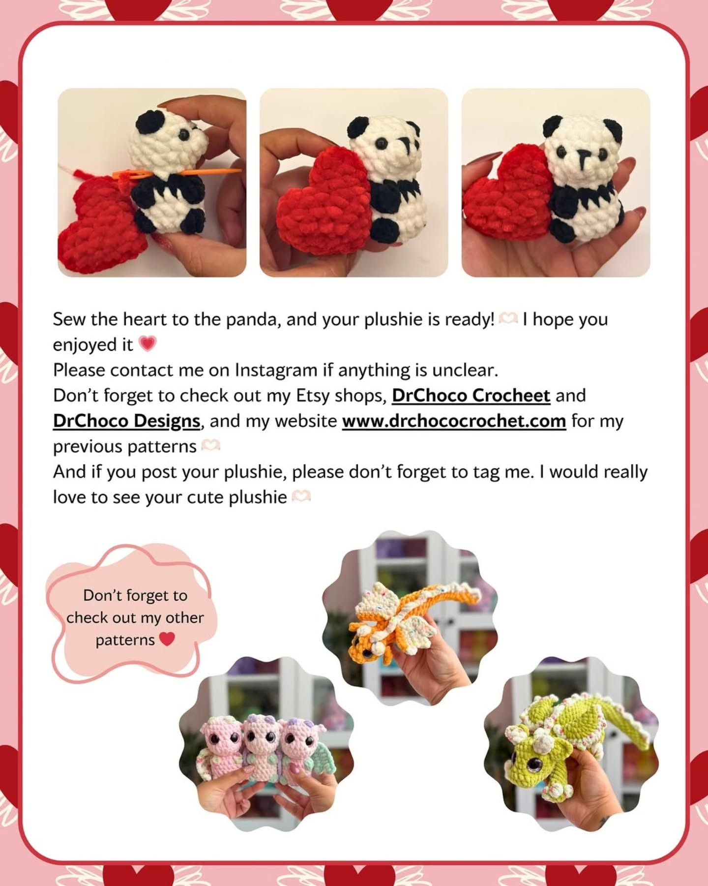 Crochet Panda with Heart Free Pattern by Drchoco