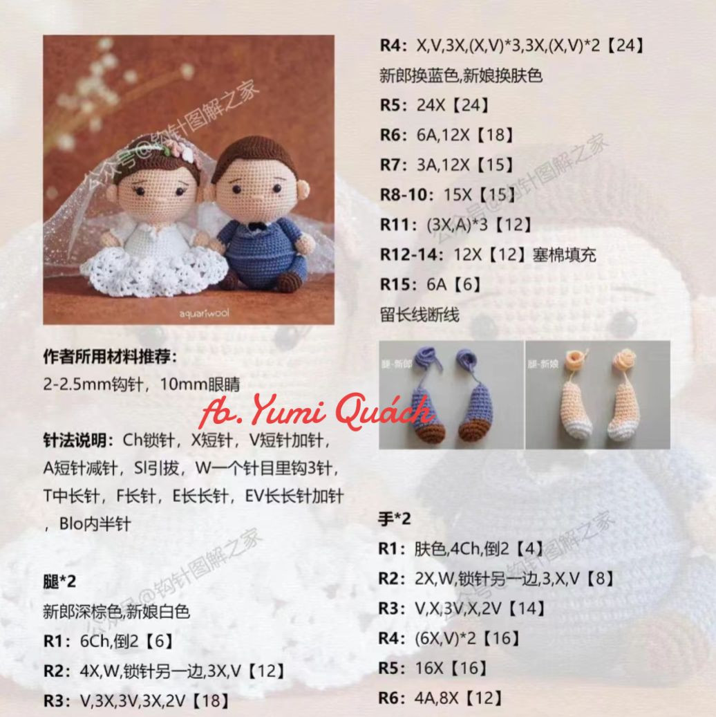 Crochet Pattern: Adorable Bride and Groom Amigurumi Dolls