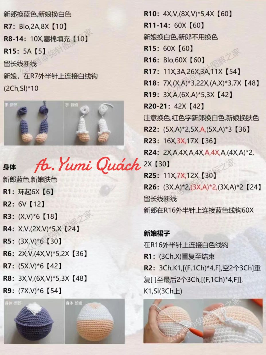 Crochet Pattern: Adorable Bride and Groom Amigurumi Dolls