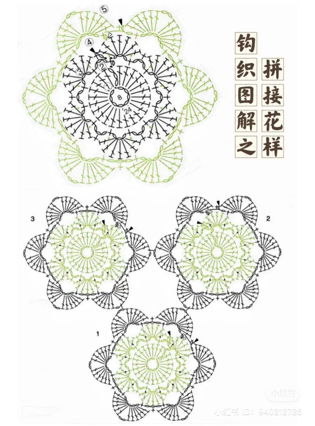 Crochet Pattern Chart with Intricate Square Motifs and Floral Designs