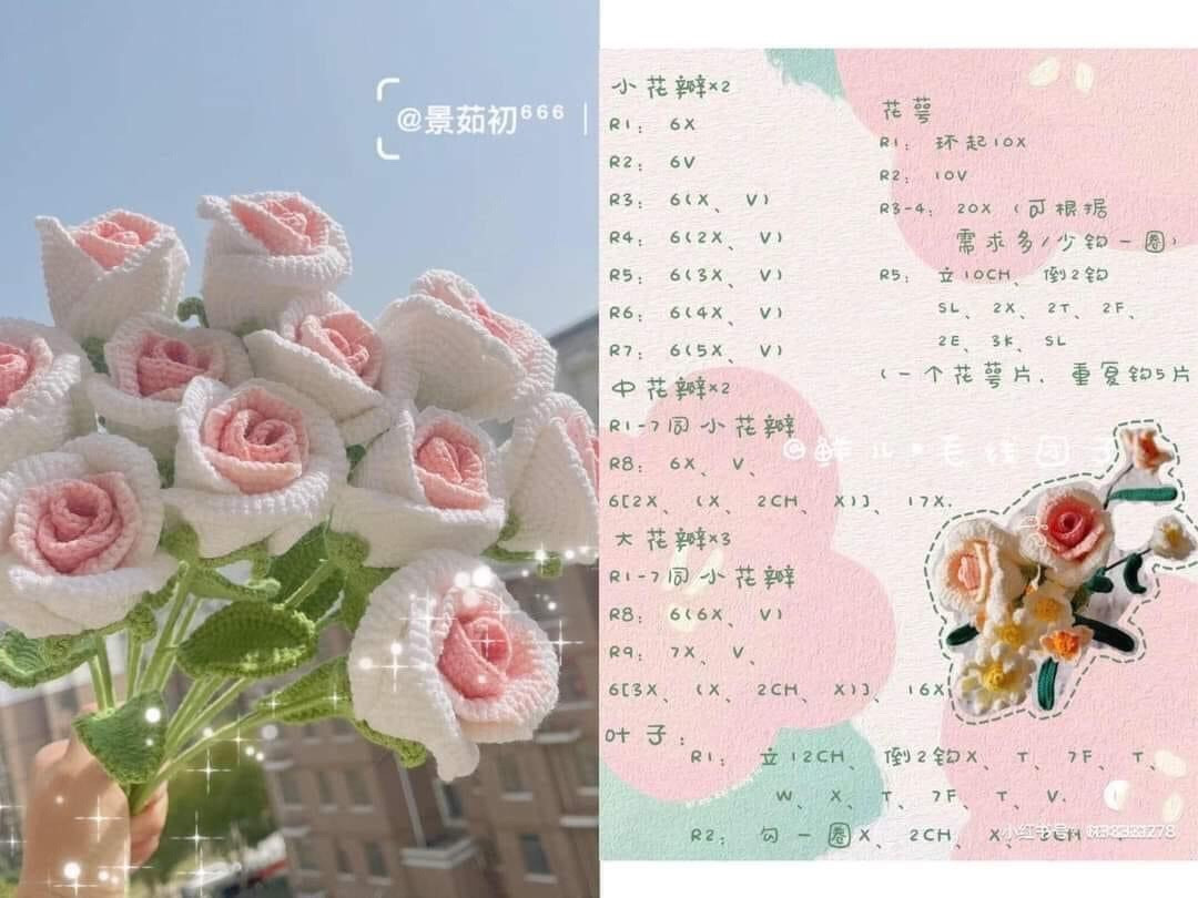 Crochet Pattern for a Vibrant Red Flower with Green Leaf