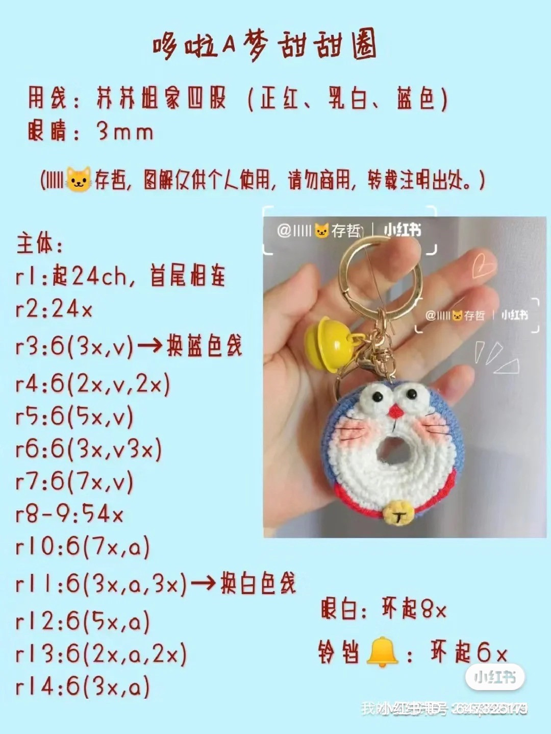 Crochet Pattern for Adorable Blue and White Cartoon Character Ring