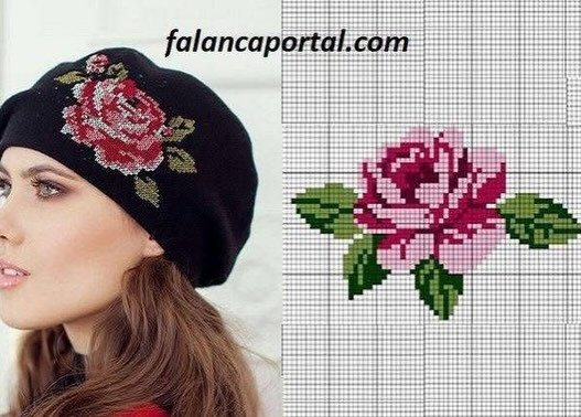 Crochet Pattern for Beanie with Blue Rose Design