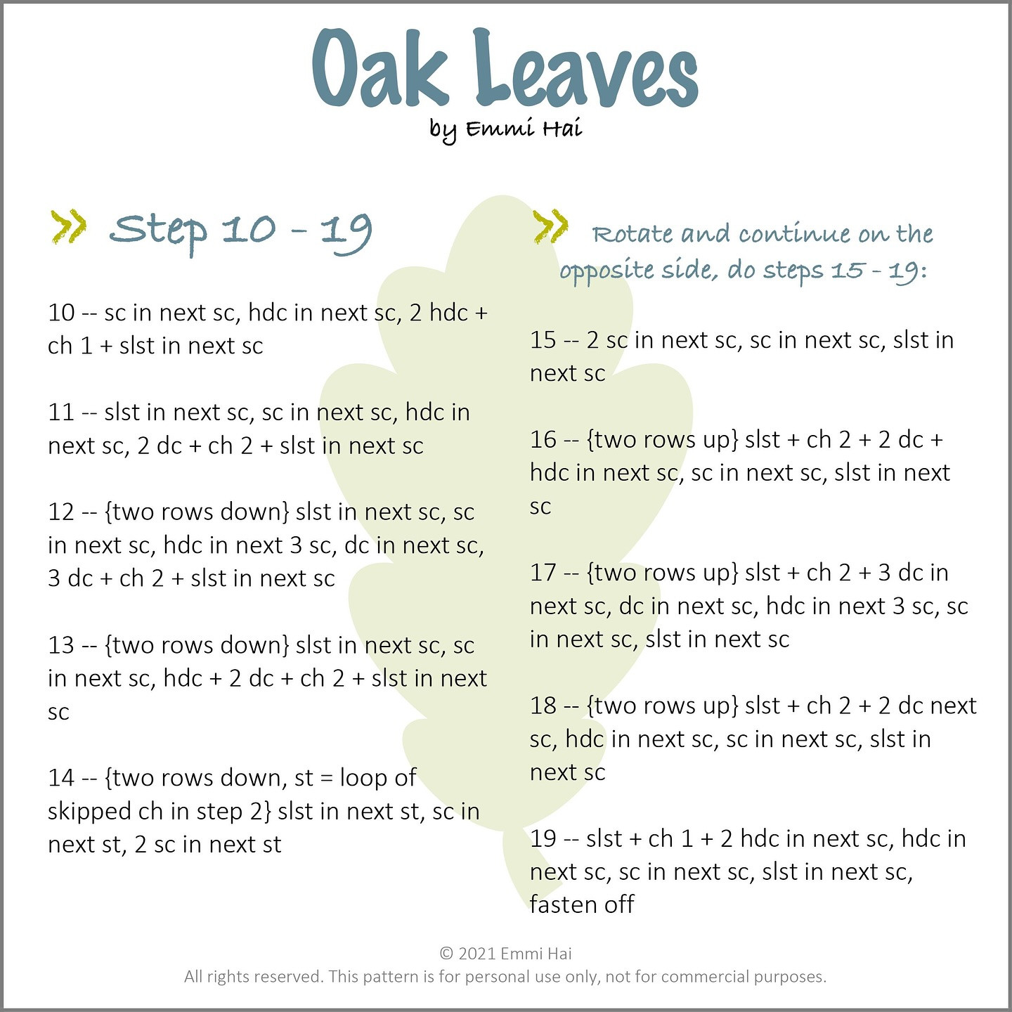 Crochet Pattern for Colorful Autumn Oak Leaves