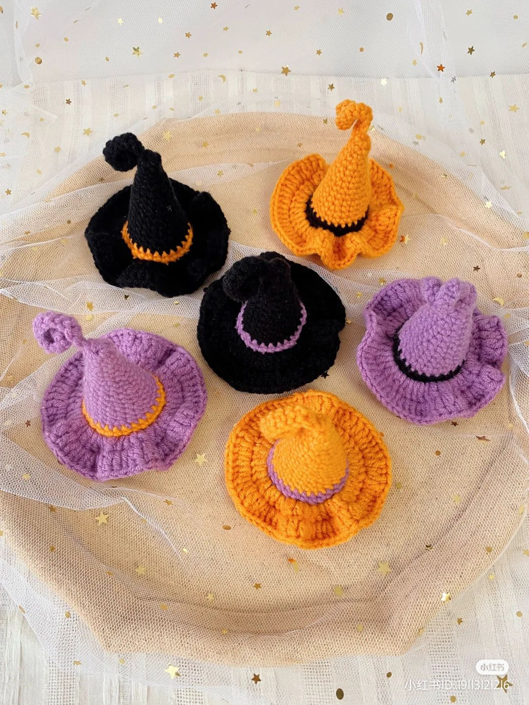 Crochet Pattern for Colorful Witch Hat Decorations