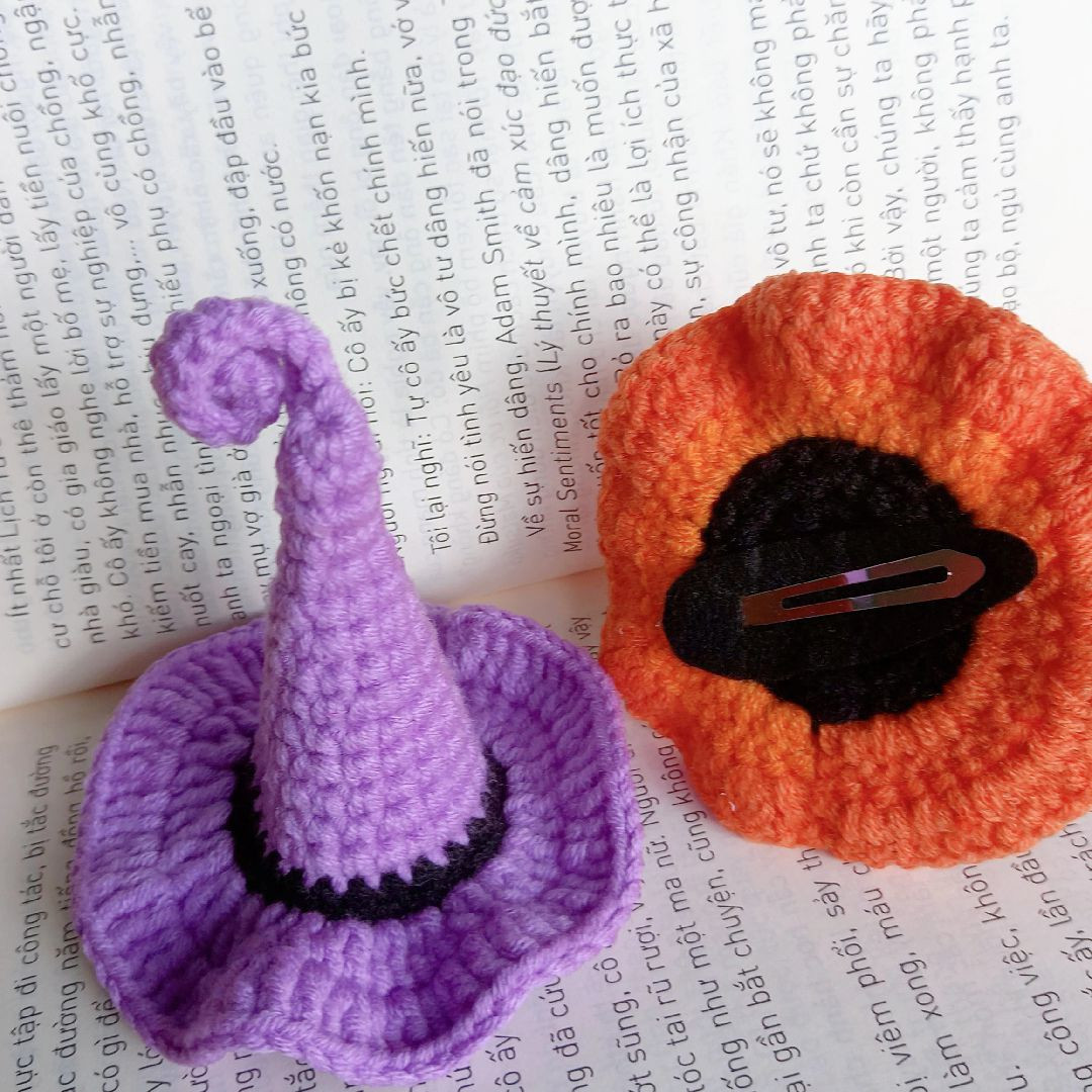 Crochet Pattern for Colorful Witch Hat Decorations