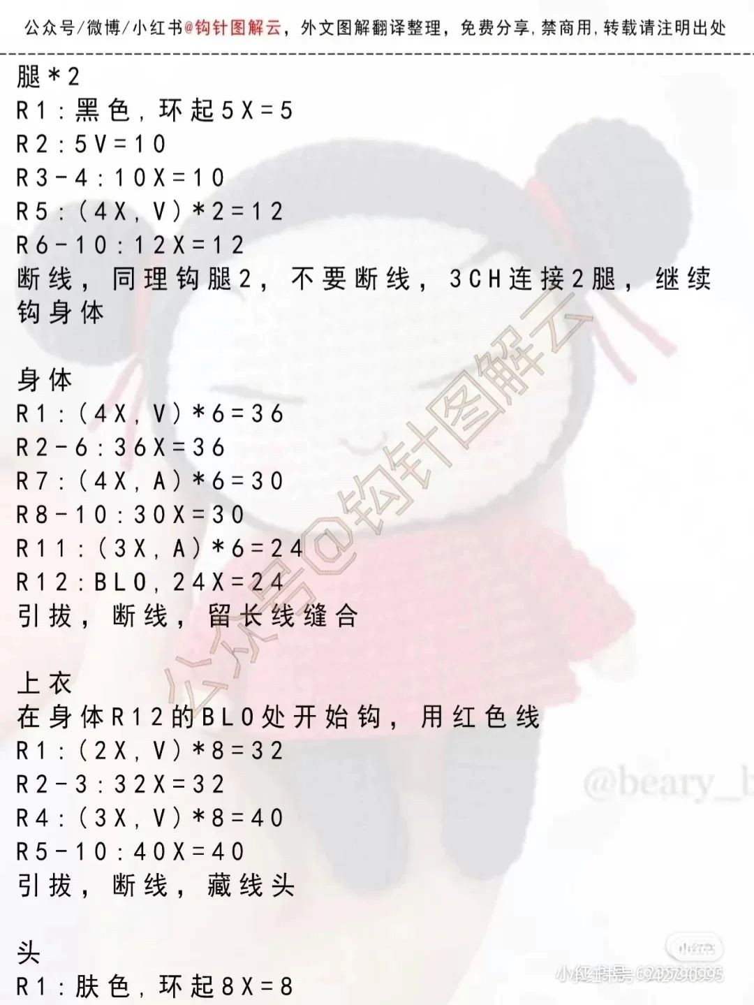 Crochet Pattern for Cute Amigurumi Character with Pigtails