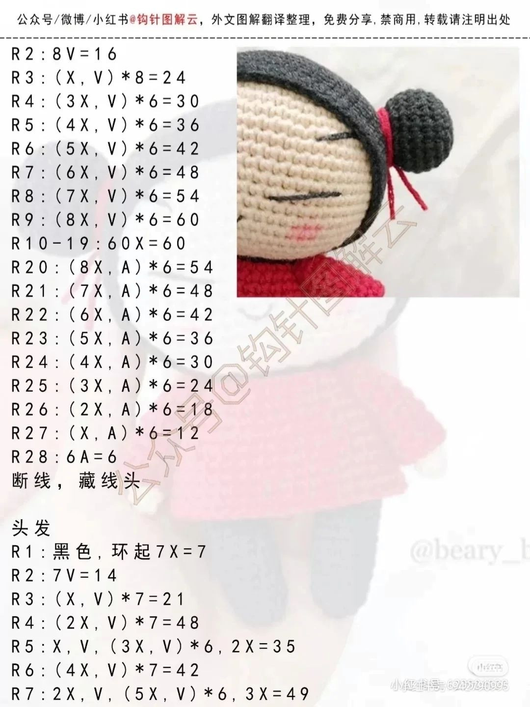 Crochet Pattern for Cute Amigurumi Character with Pigtails