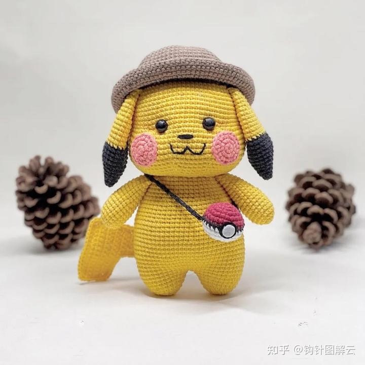 Crochet Pattern for Cute Pikachu with Hat and Pokéball