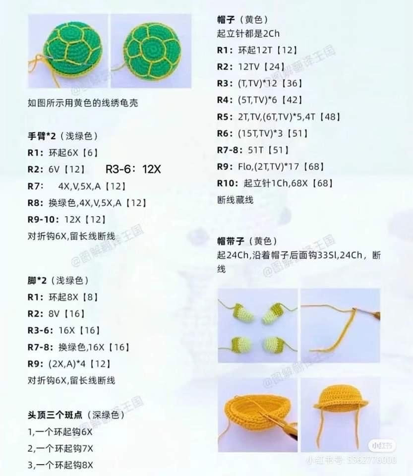 Crochet Pattern for Cute Turtle with Yellow Hat
