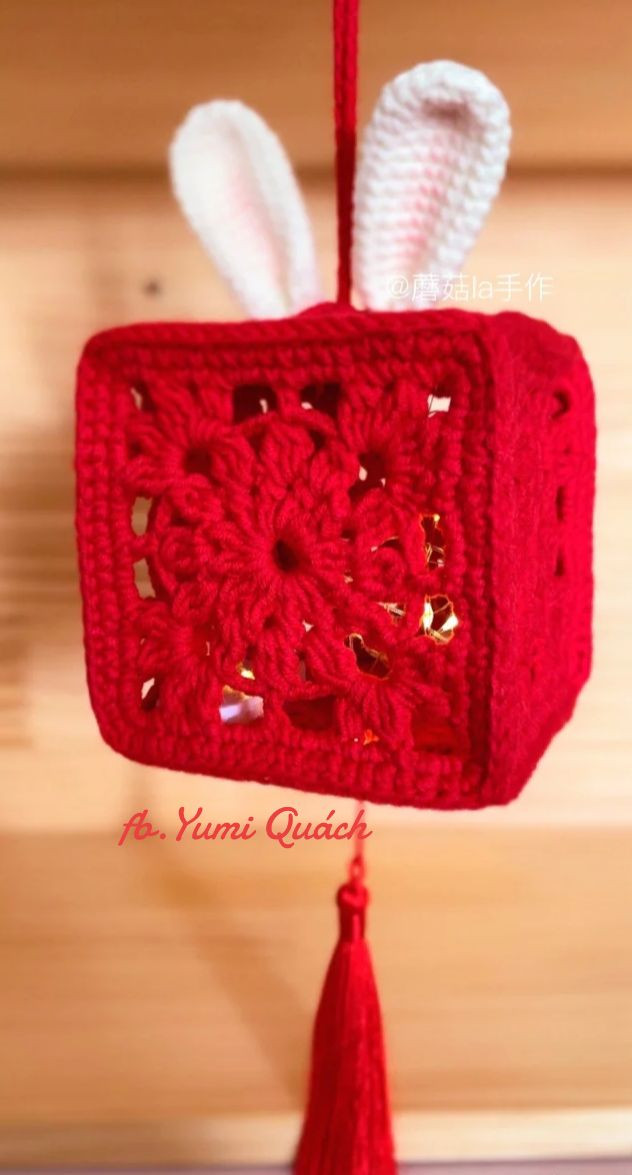 Crochet Pattern for Decorative Red Cube with Bunny Ears