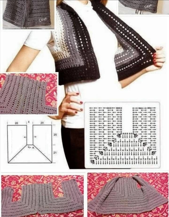 Crochet Pattern for Gradient Vest with Detailed Stitch Diagram