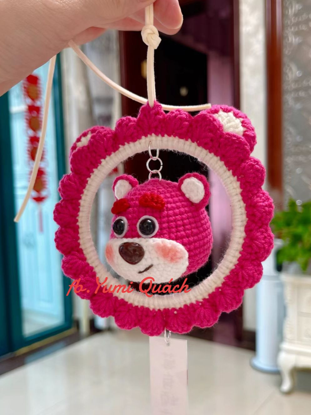Crochet Pink Bear Car Hanging Ornament Pattern