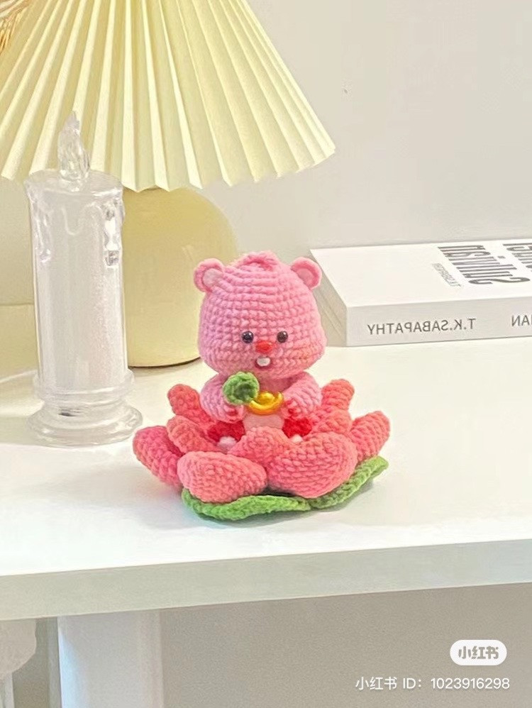 Crochet Pink Bear Inside Blooming Flower Pattern