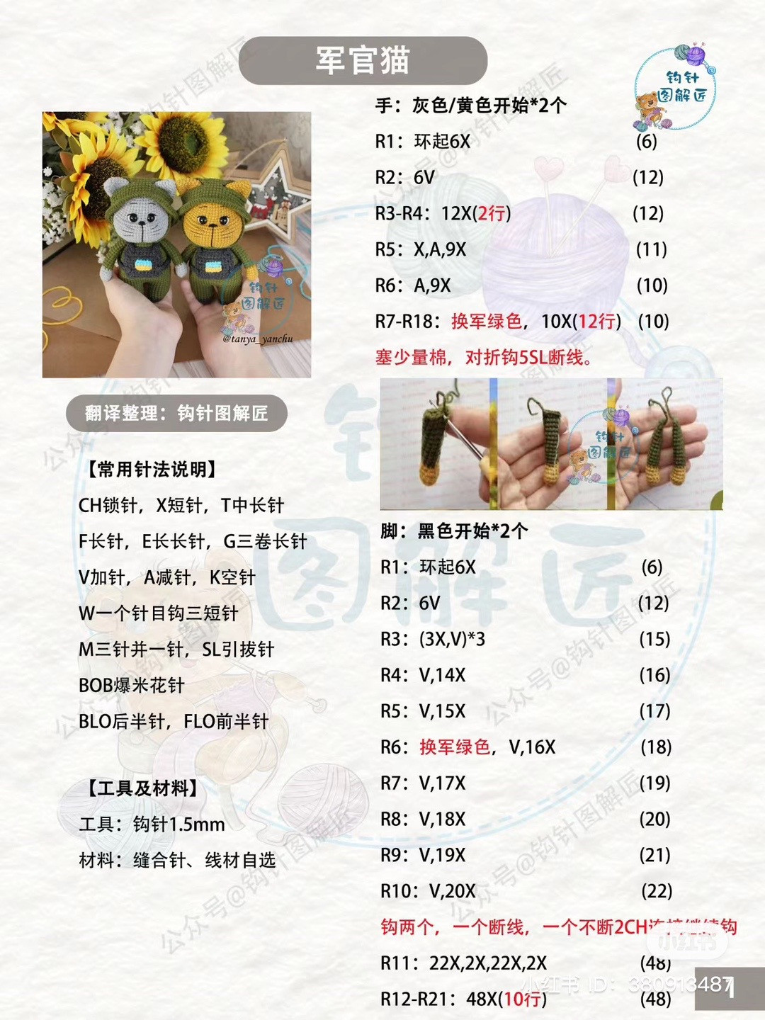 Crochet Soldier Cats Pattern with Sunflower Background