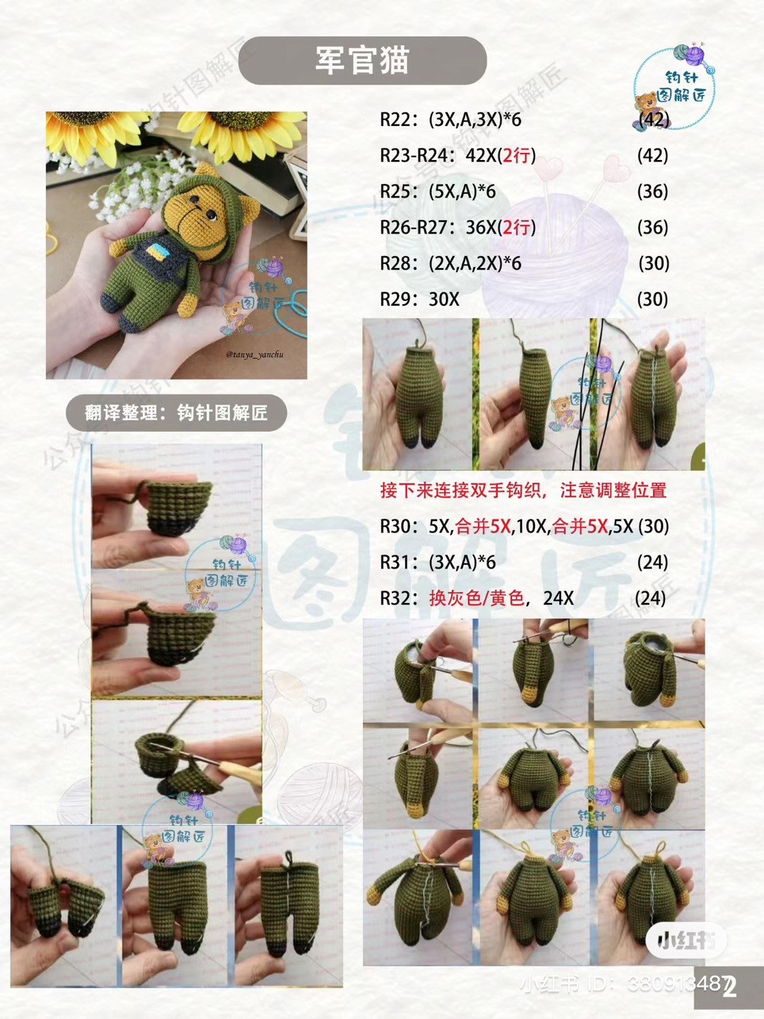 Crochet Soldier Cats Pattern with Sunflower Background