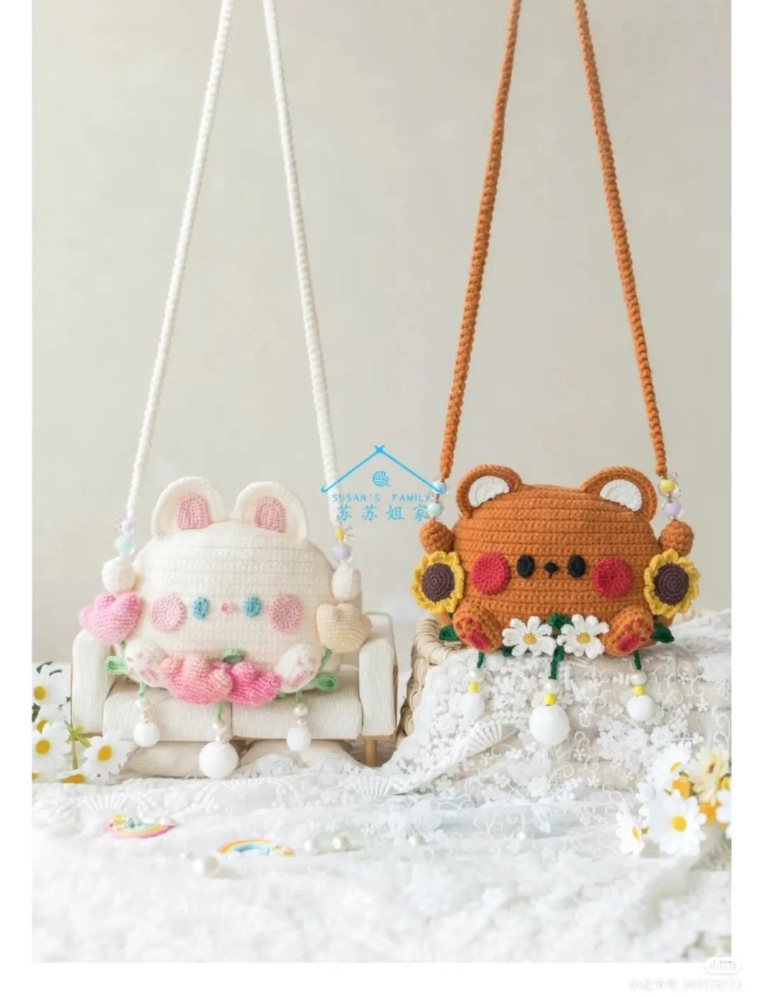 Cute Bear Crochet Bag Pattern with Flowers and Measurements