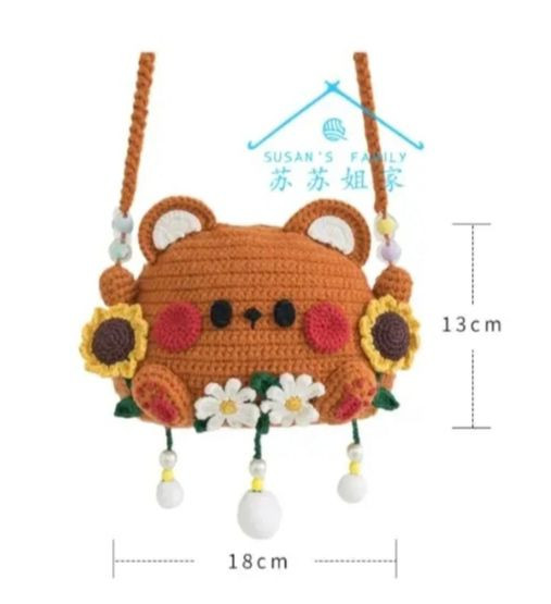 Cute Bear Crochet Bag Pattern with Flowers and Measurements