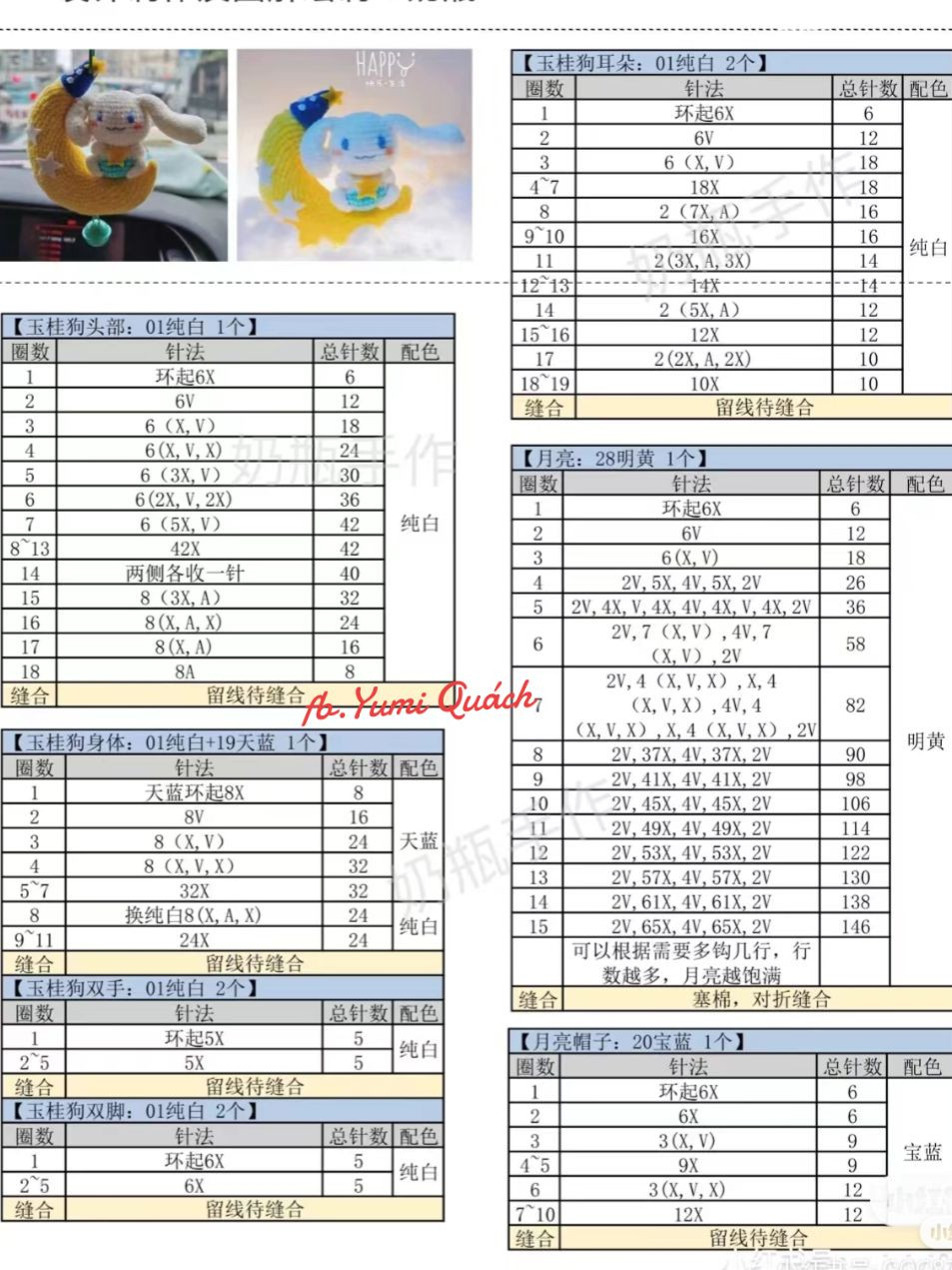 Cute Bunny Amigurumi on a Yellow Crescent Moon