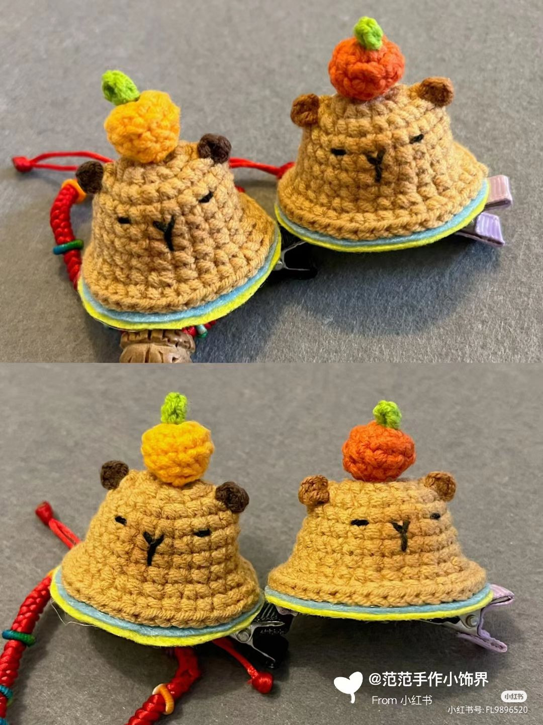 Cute Crochet Bear Hats with Fruit Decorations