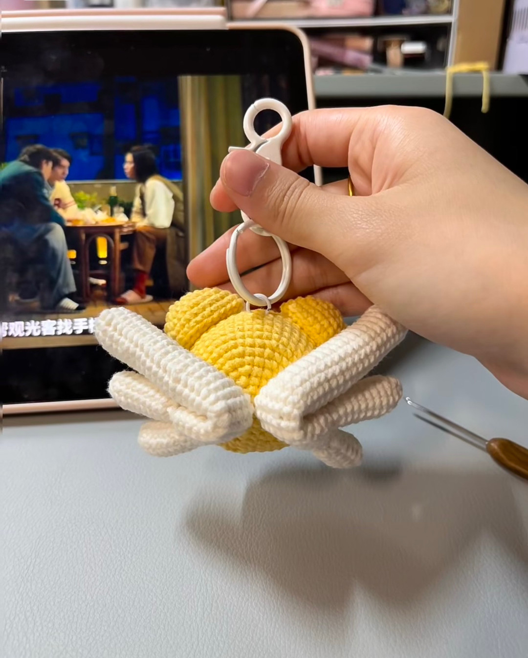 Cute Crochet Bear with Adorable Expression and Yellow Ears